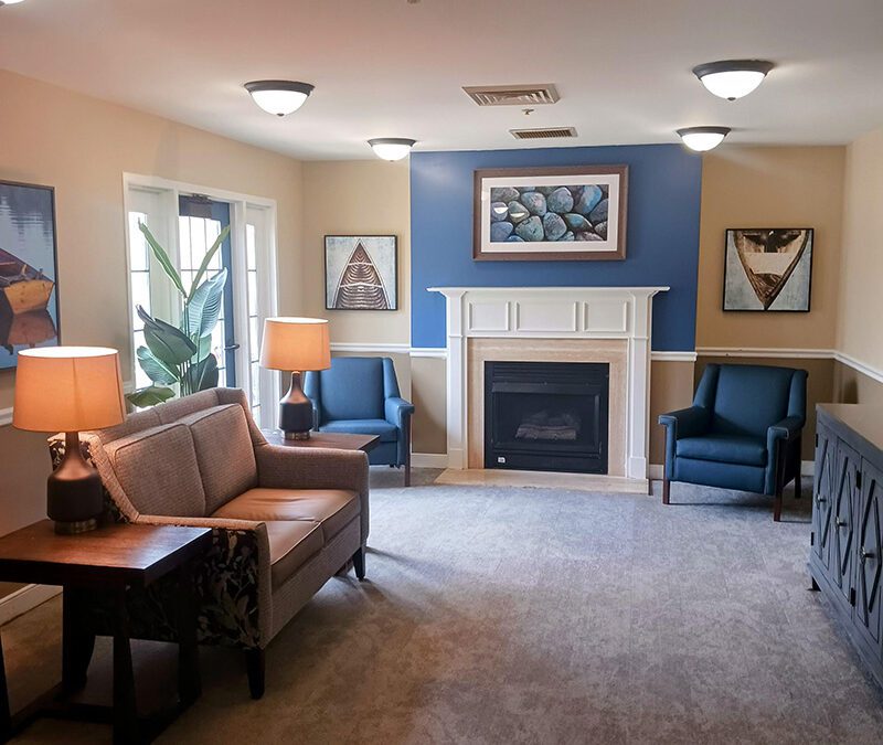 community room with fireplace